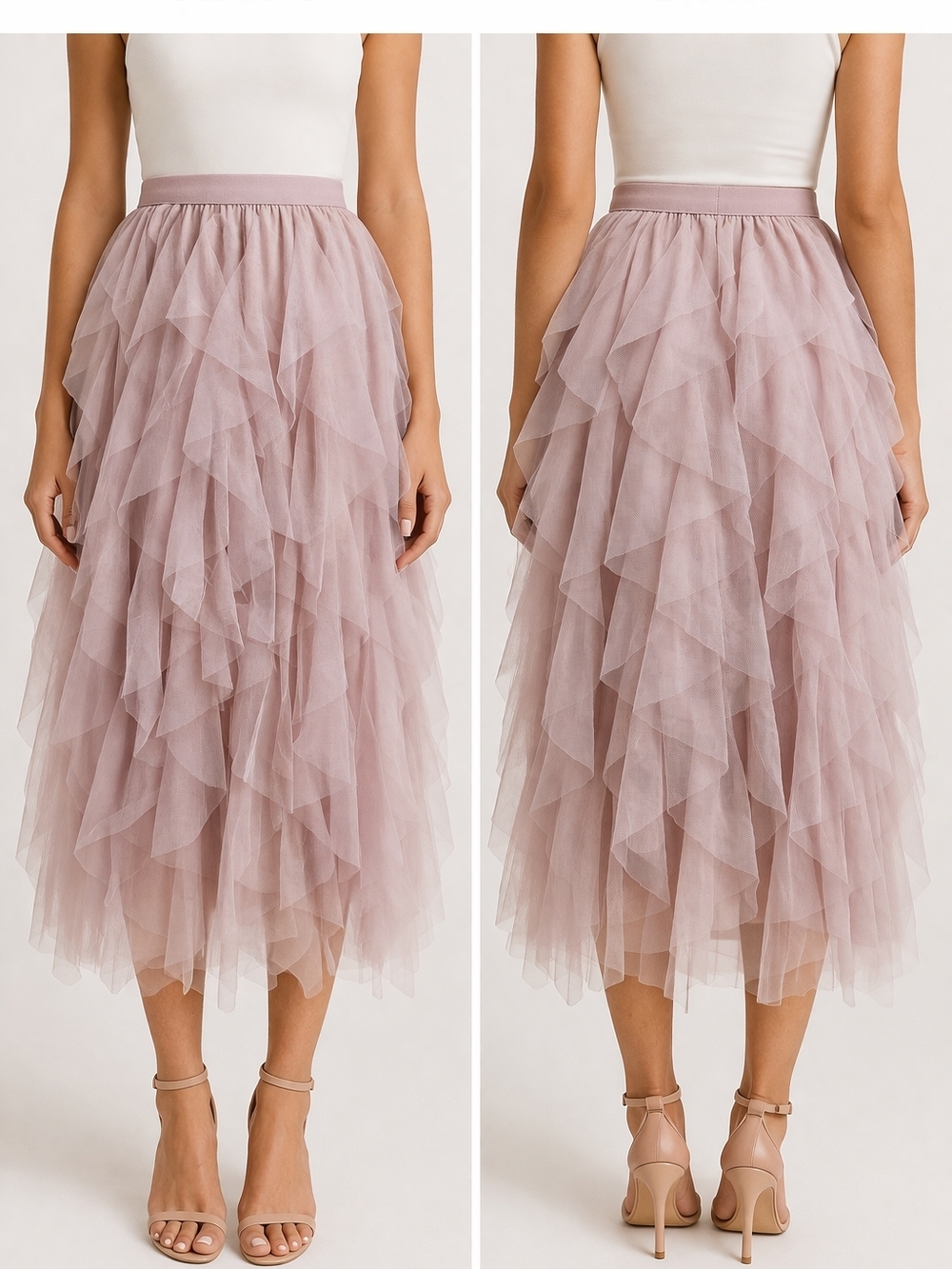 Romantic Layered Tulle Midi Skirt in Dusty Rose - Picture 10 of 10